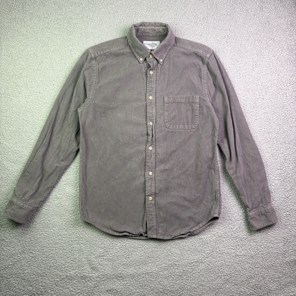 Portuguese Flannel Corduroy Shirt Mens Small Gray Button Down Long Sleeve